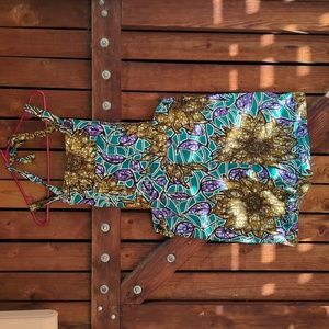 Batik print overall shorts